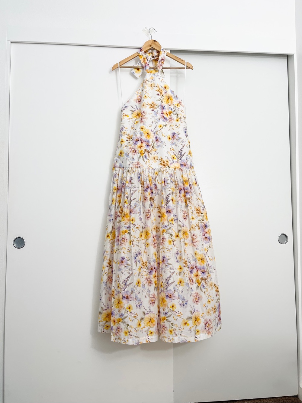 NWT Aqua Blu Australia White Floral Silk Cotton Blend Open Back Drop Waist Maxi